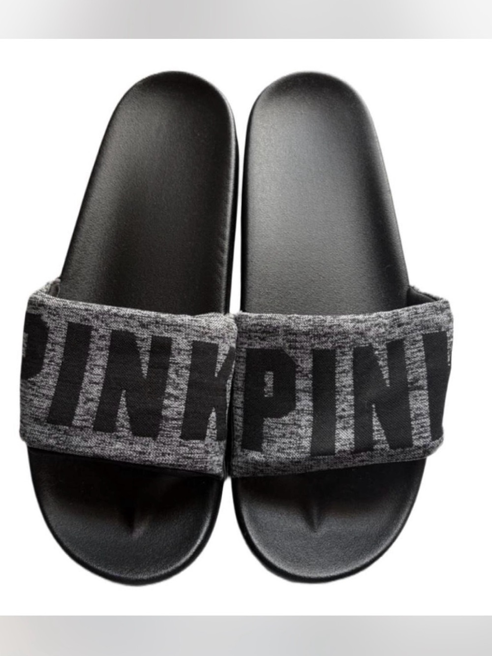 Women’s Black Slide Sandals with Grey Strap